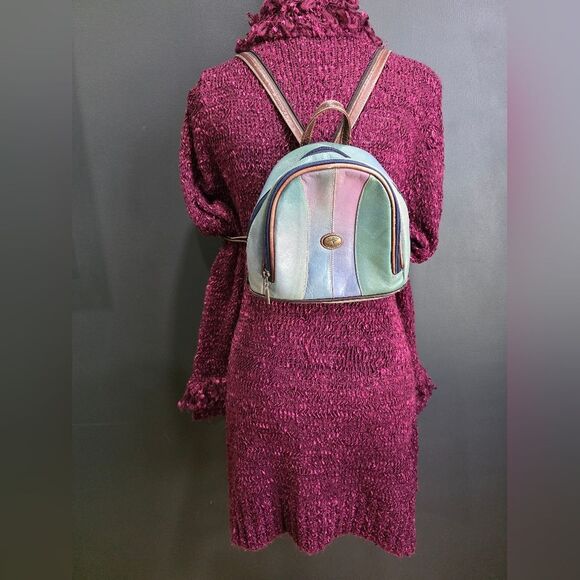 Vintage Handbags - Vintage Mini Backpack Multicolor Muted Iridescent Zip Sling Strap Magical 9x6x4